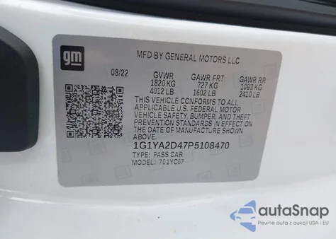 2023 Chevrolet Corvette Stingray Rwd 1Lt z USA, uszkodzony, nr VIN 1G1YA2D47P5108470